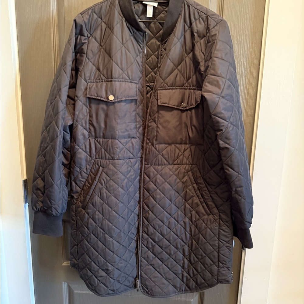 Quilted Black Long Bomber Jacket